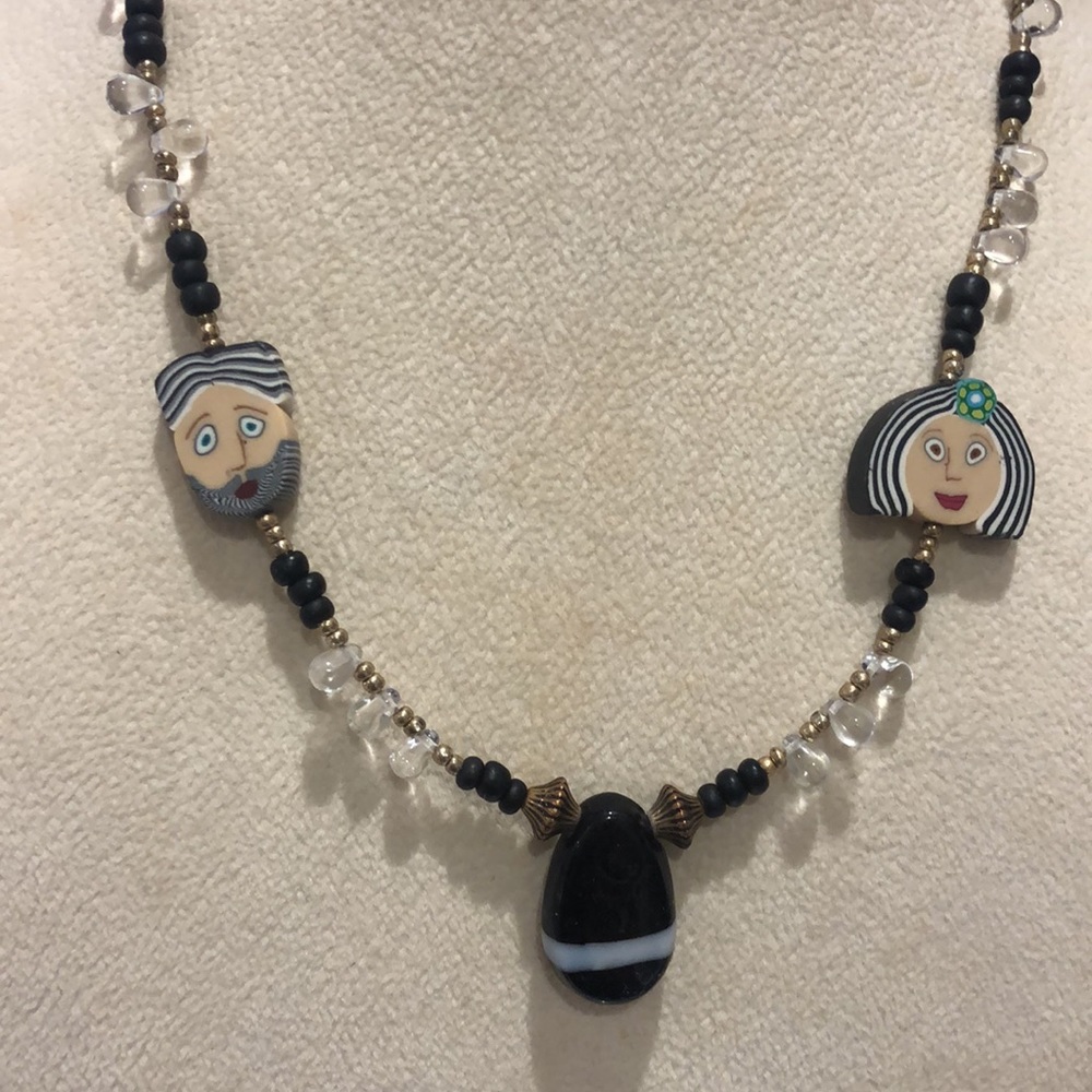 Artisan crafted Black/white Beaded necklace with FACES-Boutique